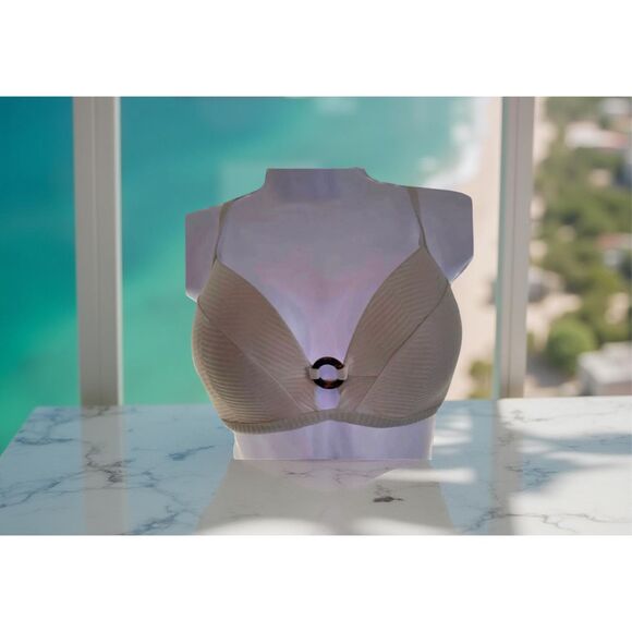 Shade & Shore Cream Ribbed Bikini Top Size 34D - Picture 1 of 6